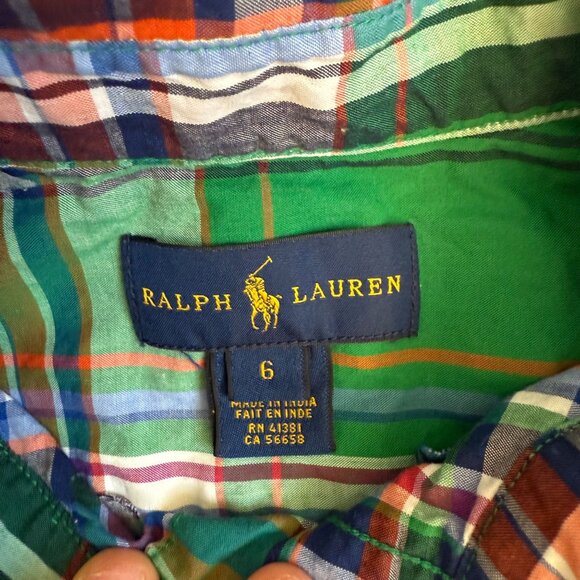 Ralph Lauren Long Sleeve Pony Logo Plaid Button Down Shirt Boys Size 6 - Picture 3 of 6